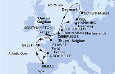 MSC Euribia - Německo, Brazílie, Nizozemí, Francie, Španělsko, ... (Hamburk)