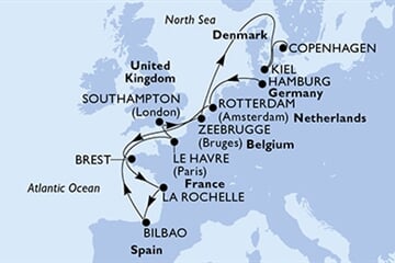 MSC Euribia - Německo, Brazílie, Nizozemí, Francie, Španělsko, ... (Hamburk)