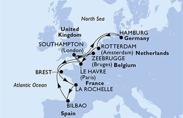 MSC Euribia - Belgie, Francie, Velká Británie, Brazílie, Německo, ... (Zeebrugge)
