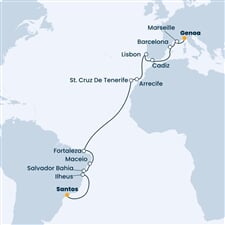 Costa Diadema - Itálie, Francie, Španělsko, Portugalsko, Brazílie (z Janova)
