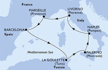 MSC Grandiosa - Itálie, Francie, Španělsko, Brazílie, Tunisko (Palermo)