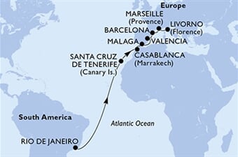 MSC Grandiosa - Brazílie, Španělsko, Maroko, Francie, Itálie (z Rio de Janeira)