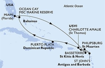 MSC Divina - USA, Brazílie, Sv.Kryštof a Nevis, Nizozemské Antily, Antigua a Barbuda, ... (z Miami)