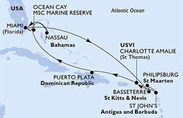 MSC Divina - USA, Brazílie, Sv.Kryštof a Nevis, Nizozemské Antily, Antigua a Barbuda, ... (z Miami)