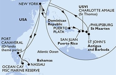MSC Meraviglia - USA, Bahamy, Dominikán.rep., Portoriko, Panenské o. (americké), ... (z New Yorku)