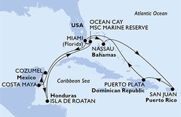 MSC Seaside - USA, Mexiko, Honduras, Bahamy, Portoriko, ... (z Miami)