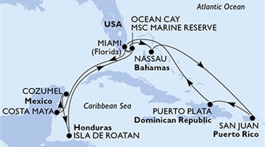 MSC Seaside - USA, Mexiko, Honduras, Bahamy, Portoriko, ... (z Miami)