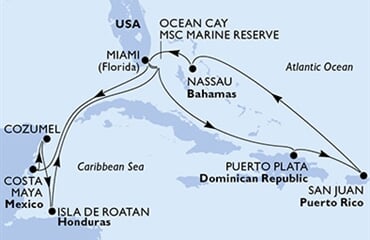 MSC Seaside - USA, Bahamy, Dominikán.rep., Portoriko, Mexiko, ... (z Miami)