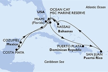 MSC Seaside - USA, Bahamy, Brazílie, Dominikán.rep., Portoriko, ... (z Miami)