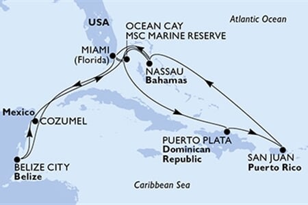 MSC Seaside - USA, Bahamy, Dominikán.rep., Portoriko, Belize, ... (z Miami)
