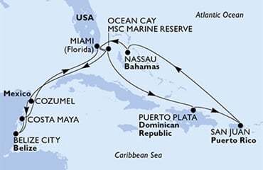 MSC Seaside - USA, Bahamy, Brazílie, Mexiko, Belize, ... (z Miami)