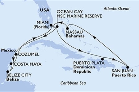 MSC Seaside - USA, Bahamy, Mexiko, Belize, Dominikán.rep., ... (z Miami)