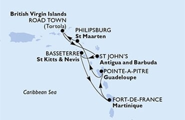 MSC Virtuosa - Martinik, Guadeloupe, Nizozemské Antily, Panenské o. (britské), Antigua a Barbuda, ... (Fort-de-France)