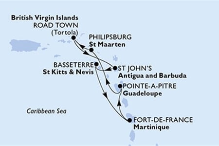 MSC Virtuosa - Martinik, Guadeloupe, Nizozemské Antily, Panenské o. (britské), Antigua a Barbuda, ... (Fort-de-France)