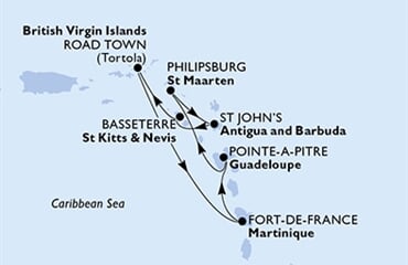 MSC Virtuosa - Guadeloupe, Nizozemské Antily, Antigua a Barbuda, Sv.Kryštof a Nevis, Panenské o. (britské), ... (Pointe-a-Pitre)