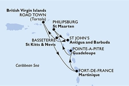 MSC Virtuosa - Guadeloupe, Nizozemské Antily, Antigua a Barbuda, Sv.Kryštof a Nevis, Panenské o. (britské), ... (Pointe-a-Pitre)