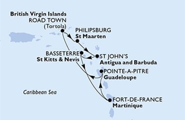 MSC Virtuosa - Guadeloupe, Panenské o. (britské), Nizozemské Antily, Antigua a Barbuda, Sv.Kryštof a Nevis, ... (Pointe-a-Pitre)