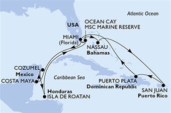 MSC Seaside - USA, Bahamy, Portoriko, Dominikán.rep., Mexiko, ... (z Miami)