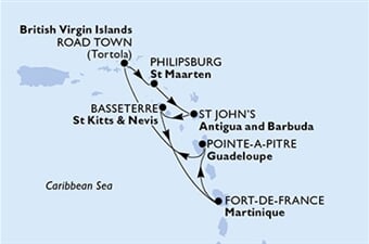 MSC Virtuosa - Martinik, Guadeloupe, Panenské o. (britské), Nizozemské Antily, Antigua a Barbuda, ... (Fort-de-France)