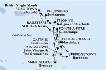 MSC Virtuosa - Martinik, Guadeloupe, Panenské o. (britské), Nizozemské Antily, Sv.Kryštof a Nevis, ... (Fort-de-France)