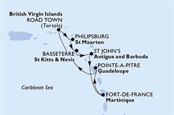 MSC Virtuosa - Guadeloupe, Panenské o. (britské), Nizozemské Antily, Sv.Kryštof a Nevis, Antigua a Barbuda, ... (Pointe-a-Pitre)