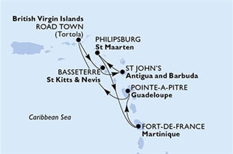 MSC Virtuosa - Guadeloupe, Panenské o. (britské), Sv.Kryštof a Nevis, Antigua a Barbuda, Nizozemské Antily, ... (Pointe-a-Pitre)