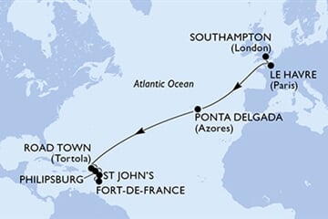 MSC Virtuosa - Velká Británie, Francie, Portugalsko, Panenské o. (britské), Nizozemské Antily, ... (ze Southamptonu)