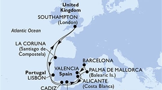 MSC Virtuosa - Velká Británie, Španělsko, Portugalsko (ze Southamptonu)