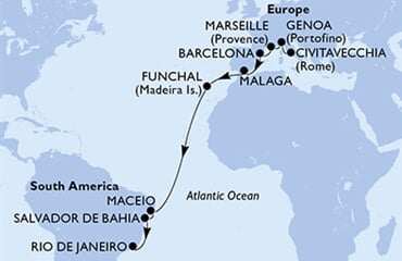 MSC Grandiosa - Itálie, Francie, Španělsko, Portugalsko, Brazílie (z Civitavecchie)