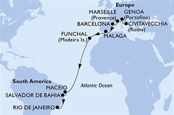 MSC Grandiosa - Itálie, Francie, Španělsko, Portugalsko, Brazílie (z Civitavecchie)