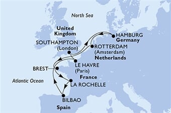 MSC Euribia - Francie, Velká Británie, Německo, Nizozemí, Španělsko (Le Havre)