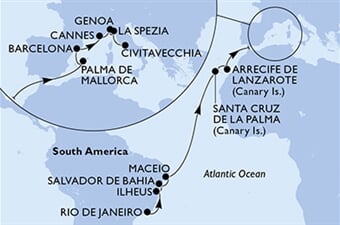MSC Seaview - Brazílie, Španělsko, Francie, Itálie (z Rio de Janeira)
