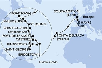 MSC Virtuosa - Velká Británie, Francie, Portugalsko, Panenské o. (britské), Nizozemské Antily, ... (ze Southamptonu)