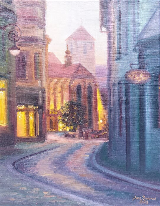 Boskovice kostel Sv. Jakuba staršího, olej na plátně 45 x 35 cm