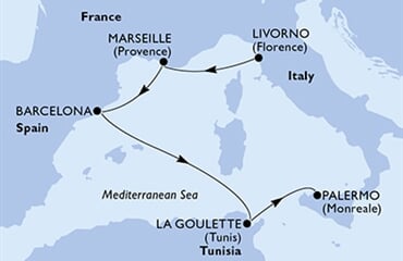 MSC Grandiosa - Itálie, Francie, Španělsko, Tunisko (Livorno)