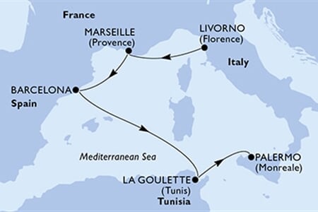 MSC Grandiosa - Itálie, Francie, Španělsko, Brazílie, Tunisko (Livorno)