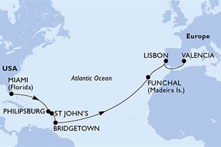 MSC Seaside - USA, Nizozemské Antily, Antigua a Barbuda, Barbados, Portugalsko, ... (z Miami)
