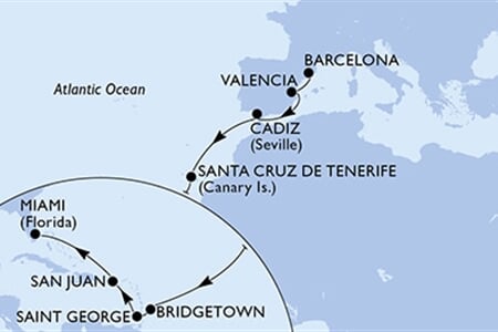 MSC Seaside - Španělsko, Barbados, Grenada, Portoriko, USA (z Barcelony)