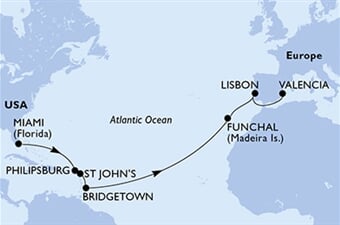 MSC Seaside - USA, Nizozemské Antily, Antigua a Barbuda, Barbados, Portugalsko, ... (z Miami)