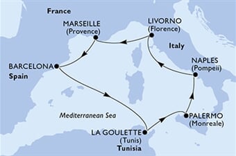 MSC Grandiosa - Francie, Španělsko, Brazílie, Tunisko, Itálie (z Marseille)