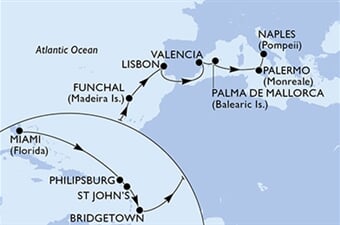 MSC Seaside - USA, Nizozemské Antily, Antigua a Barbuda, Barbados, Portugalsko, ... (z Miami)