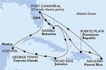 MSC Seashore - USA, Bahamy, Jamajka, Kajmanské o., Mexiko, ... (z Port Canaveralu)