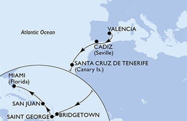 MSC Seaside - Španělsko, Barbados, Grenada, Portoriko, USA (Valencie)