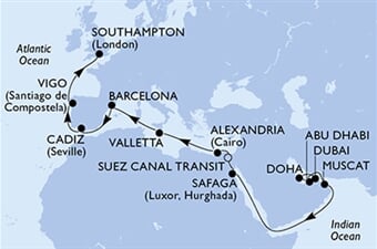 MSC Virtuosa - Arabské emiráty, Katar, Omán, Egypt, Malta, ... (z Dubaje)