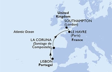 MSC Virtuosa - Portugalsko, Španělsko, Francie, Velká Británie (z Lisabonu)