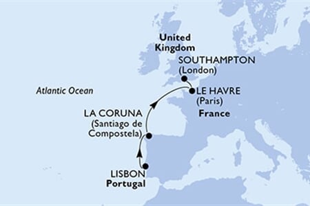 MSC Virtuosa - Portugalsko, Španělsko, Francie, Velká Británie (z Lisabonu)