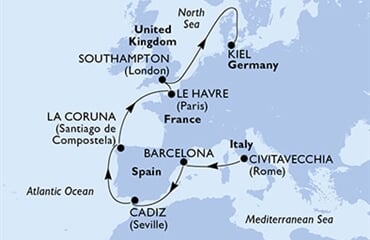 MSC Euribia - Itálie, Španělsko, Francie, Velká Británie, Německo (z Civitavecchie)