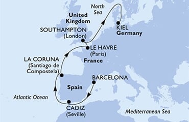 MSC Euribia - Španělsko, Francie, Velká Británie, Německo (z Barcelony)