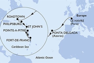 MSC Virtuosa - Francie, Portugalsko, Panenské o. (britské), Nizozemské Antily, Antigua a Barbuda, ... (Le Havre)