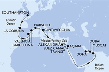 MSC Euribia - Velká Británie, Španělsko, Francie, Itálie, Egypt, ... (ze Southamptonu)